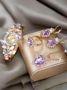 5-piece set of fashionable women's diamond encrusted bracelets, watches, fashion quartz watches, bracelets, women's watches, bracelet watches