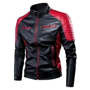 2025 Men��s Faux Leather Jacket - 2 Styles (Thin & Fleece - Lined), Fashion Color - Blocked Motorcycle Retro Biker Jacket Menswear Red