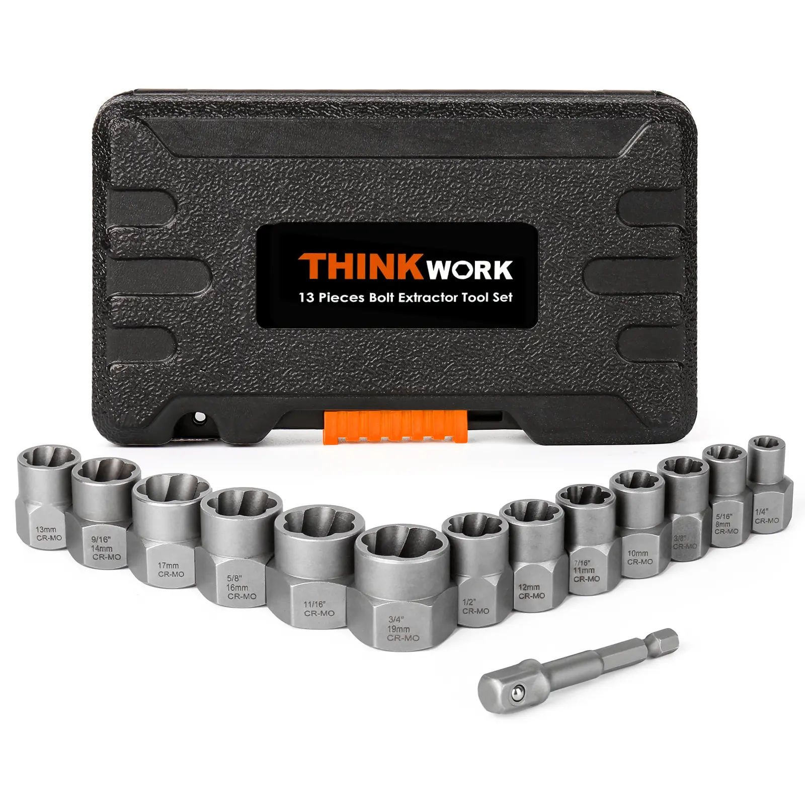 THINKWORK 3/8" Drive Impact Bolt & Nut Remover Set, 14-Piece Bolt Extractor Kit for Damaged, Rusted, Rounded-Off, Stripped Fasteners