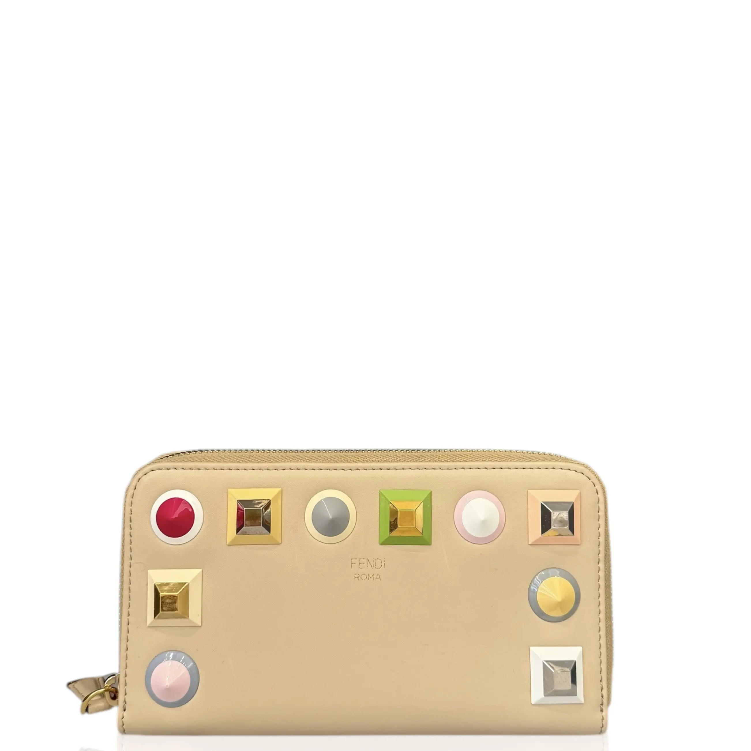 Pre-owned FENDI Leather small leather goods Continental Wallet Calfskin Natural Tan (mx040126a7)