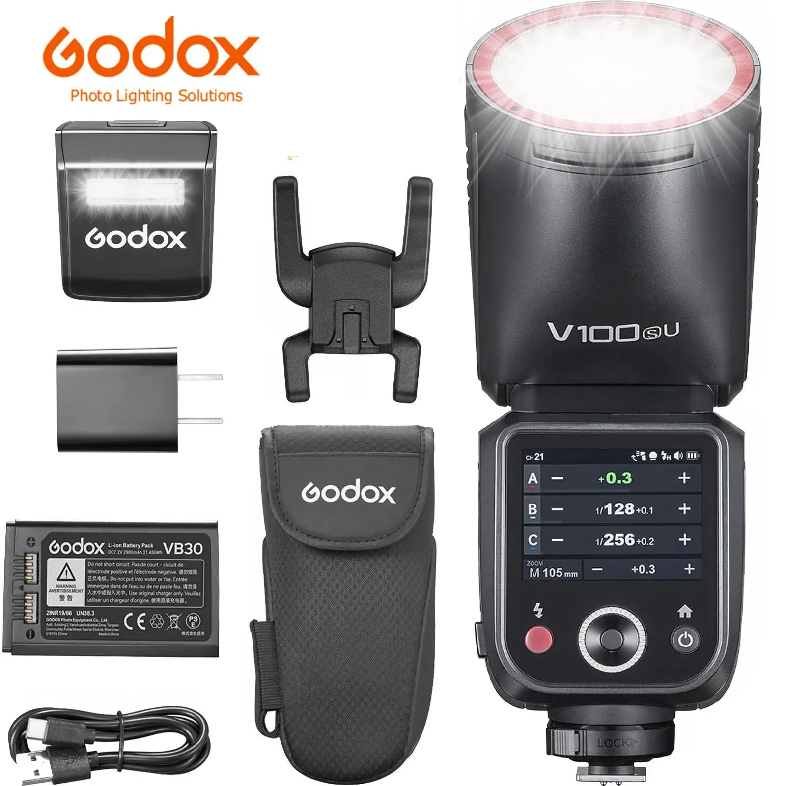 Godox V100-S USA Version Round Head Speedlite for Sony Cameras - 100Ws, 2.4G TTL, 1/8000 HSS, 400 Full Power Bursts, 7.2V/2980mAh Lithium Battery, 1.7s Recycle Time, Adjustable Auto Zoom, 2.5mm Sync Cord, Camera Accessories, Photography Equipment