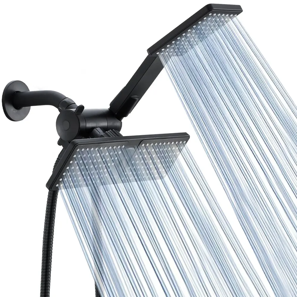 High-Flow 2-In-1 Handheld & Rainfall Shower Head Set, Shower Head With Hose, Long Hose, T-Valve, Durable Abs, Wall Mounted, Square Design for Bathroom Upgrade, Handheld Showerhead