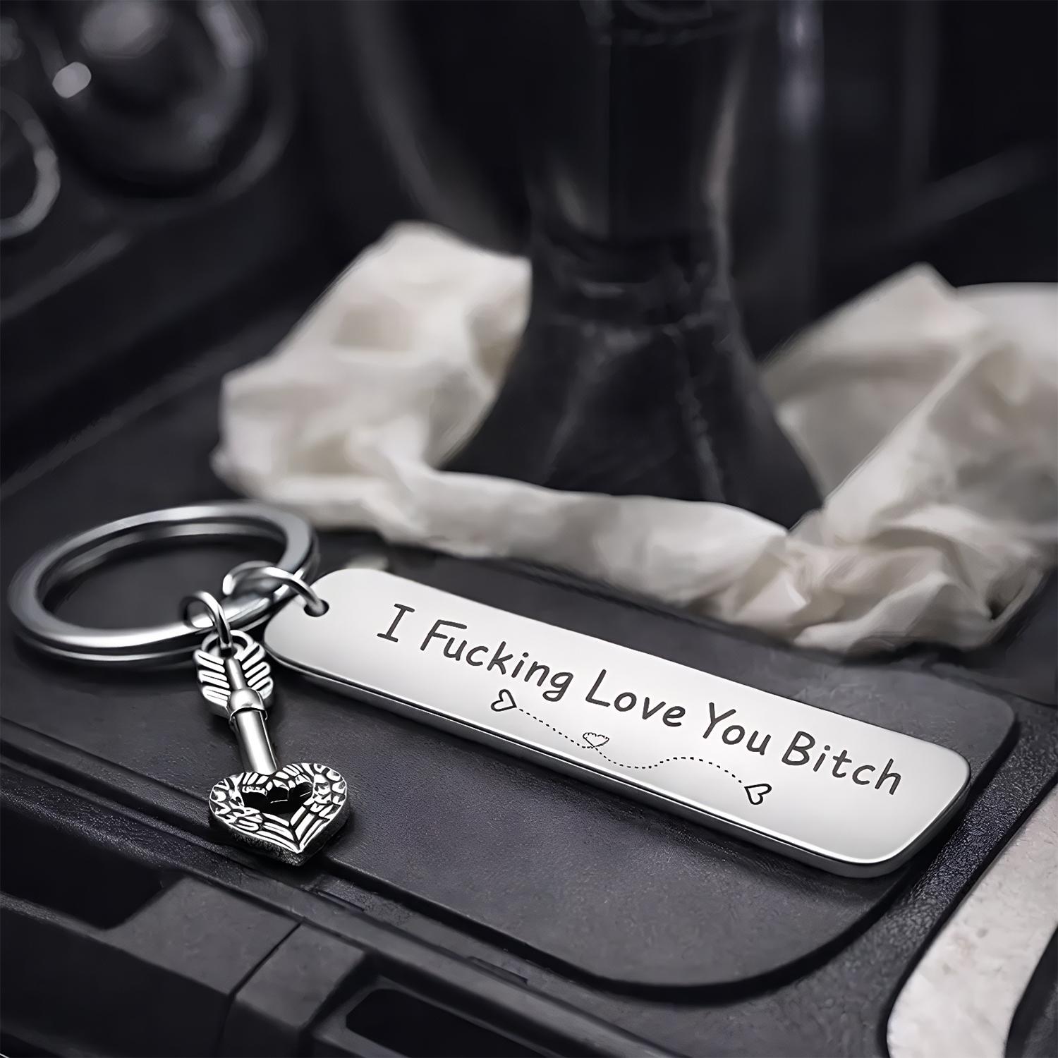 Stainless Steel Best Friend Keychain Accessories - Custom Text Letters Love Statement Keychain for Women, Engraved "I Fucking Love You" Funny Adult Birthday Christmas Friendship Gift for Him/Her, Custom Text Keychains