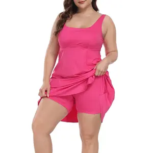 HDE Plus Size Tennis Athletic Workout Dress with Built-in Shorts & Bra Square Neckline Adjustable Straps for Women Sizes 16-28 Machine Washable