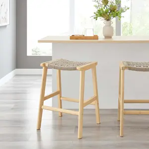 Modway Saoirse Woven Rope Wood Counter Stool - Set of 2 in Natural Natural