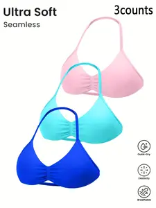 3-piece women's halter-neck, solid color high-elastic nylon backrest fitness bra, body-shaping and comfortable underwear, Breathable Sports Bra