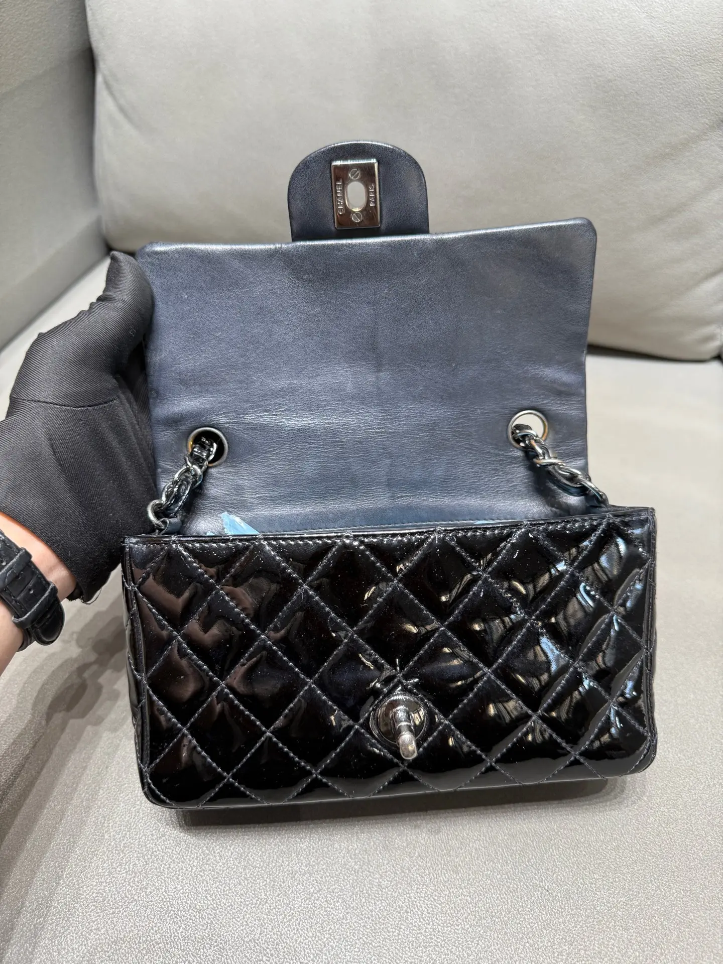 Pre-owned CHANEL SN20 Patent Leather Mini Rectangle Shoulder Bag