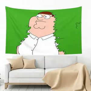Peter Griffin Album Cover Fabric Tapestry, Vibrant Cartoon Print Funny Wall Tapestry, Home Decor Living Room Household Items Decor, Adult Bedroom Gift Under 50 Dollars summervibes