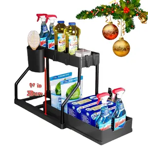 Nw 2Lbs Christmas Gift  Clearance 2-Tier Under Sink Organizer L-Shaped Design with Sliding Drawer & Pull-Out Shelves 1 Pack/2 Pack Durable Kitchen Organizer Racks Efficient Epa Safer Choice Storage Solutions