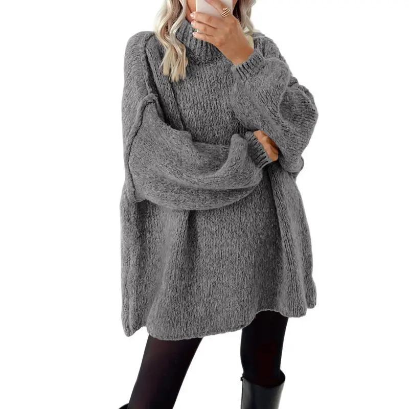 Women's Long Knitted Jumper Tops - Oversized and Thick Pullover Sweaters for Fall and Winter - Knitwear, Womenswear