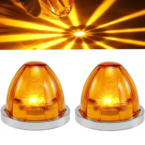 2PCS Watermelon Lights, Amber Strobe & Constant Multi-Function LED Side Marker, Turn Signal, Tail & Roof Lights with Stainless Steel Bezel for Freightliner, Kenworth, Peterbilt Semi Trucks & Trailers