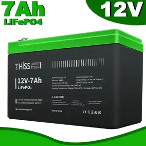 2 Packs 12V 7Ah Lithium LiFePO4 Battery Rechargeable Battery Up To 5000+ Deep Cycle Lithium Iron Phosphate Battery Built-in BMS Ideal For Small UPS  Lighting Solar Power Fish Finder Kids Ride On Car