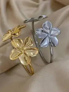 Flower Design Cuff Bangle, Fashionable Jewelry for Women & Girls, Trendy All-match & Exquisite Jewelry for Birthday Gift, Flower Design Bracelet