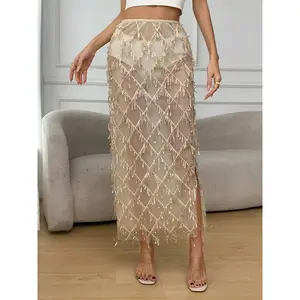 Mesh diamond mesh sequin tassel skirt, cool, elegant, charming, perfect for fashionable parties, relaxed social events, and the best gatheringsRAIMENTRY