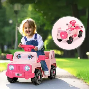 [Clearance Sale] Sophia & William 6V  Electric Car for Kids, Pink Eyes Theme Stickers Wiggle Car with LED Lights, Horn, Cup Holder & Rear Storage，Safe & Fun for Little Explorers, Pink, Green
