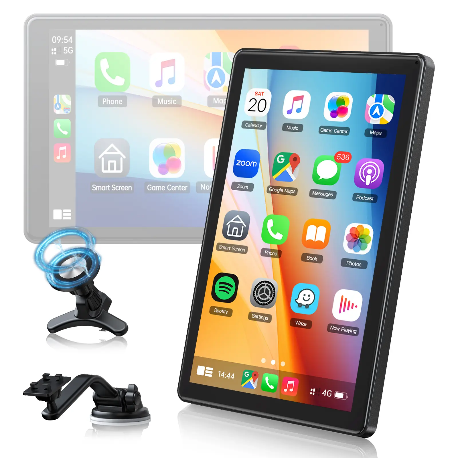 LAMTTO 8-Inch CarPlay Screen for Vehicles — Suction Cup Mount and Magnetic Holder Install on the Air Vent Without Blocking the Driving View. Portrait Mode for Shorts Viewing and Landscape Mode for Movie Playback