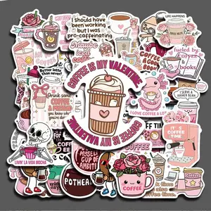 50PCS Funny Coffee Aesthetic Stickers Pack, Cute Coffee Cup Illustration Vinyl Stickers for Laptop Water Bottle Cellphone Phone Case Skateboard Journal Scrapbook DIY Decoration