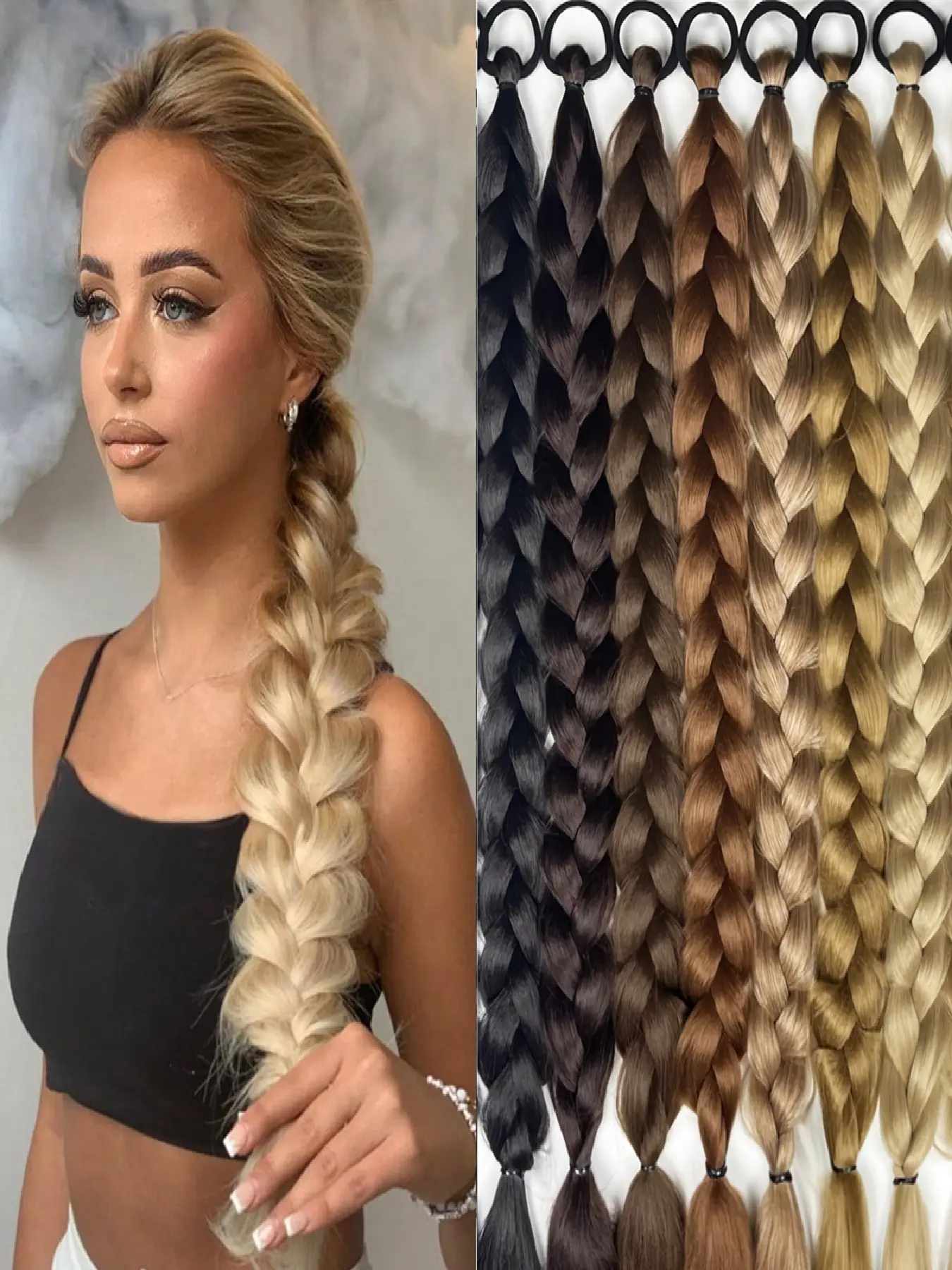 Women's Fashion Braided Ponytail Extensions 2pcs, Synthetic Hairpiece, High Elastic Rubber Bands, Easy Wear, Smooth Hair, Instantly Increase Length & Volume, Synthetic Braiding Hair, Braids Ponytail Extension, Synthetic Hair Hairpieces