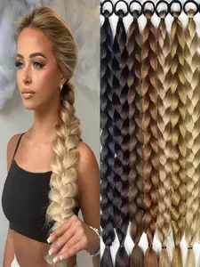 Women's Fashion Braided Ponytail Extensions 2pcs, Synthetic Hairpiece, High Elastic Rubber Bands, Easy Wear, Smooth Hair, Instantly Increase Length & Volume, Synthetic Braiding Hair