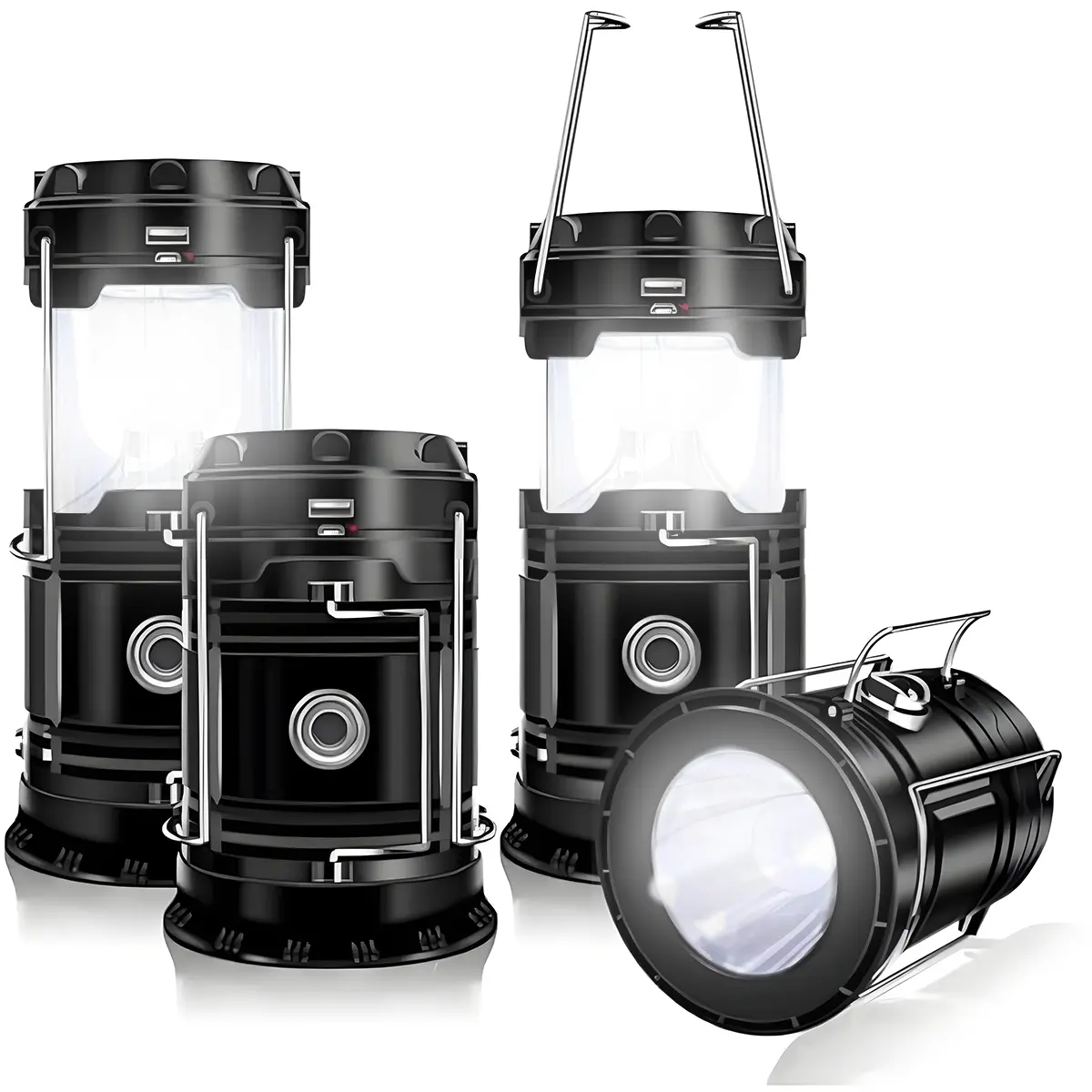 【TikTok Top Seller】4-8 Pack Collapsible Solar & USB Rechargeable LED Lanterns - Lightweight Waterproof Multifunctional Flashlight Lights, Camping Accessories for Survival Camping, Father's Day Gift, Power Outages