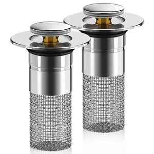 Bathroom Sink Stopper Hair Catcher, Pop-up Sink Drain Strainer with Removable Stainless Steel Strainer Basket Hair Catcher, Bathroom Sink Strainer for Bathroom Sink Stopper Replacement. (2PCS)