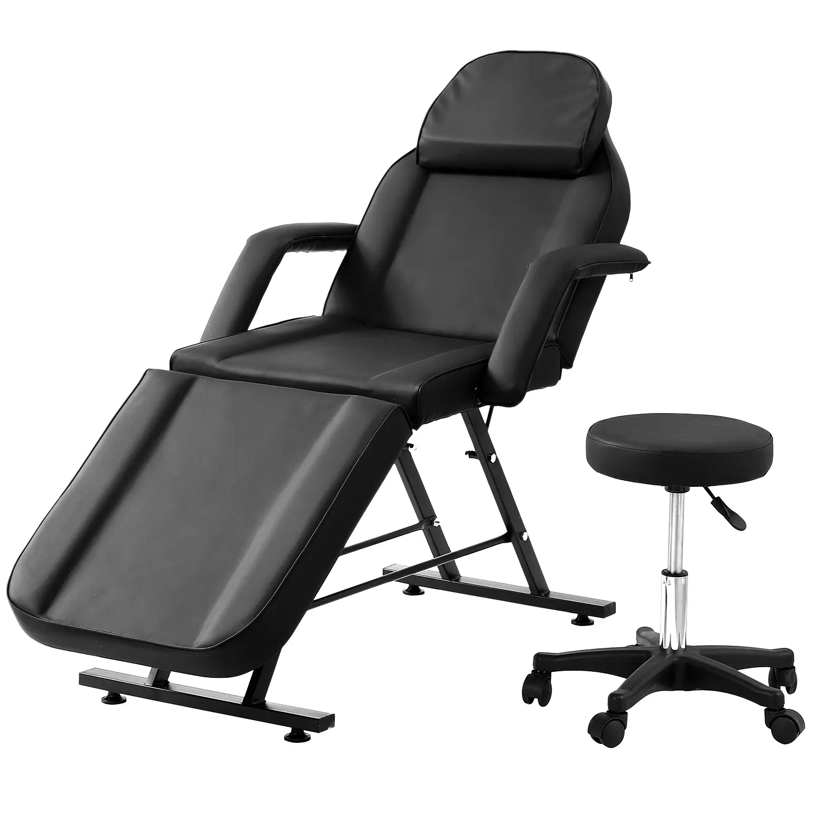 Professional 3-Section Spa Bed Adjustable Tattoo Chair & Lash Table, PU Leather Salon Facial Massage Bed with Stool, 330LBS Capacity (Black/White/Pink)