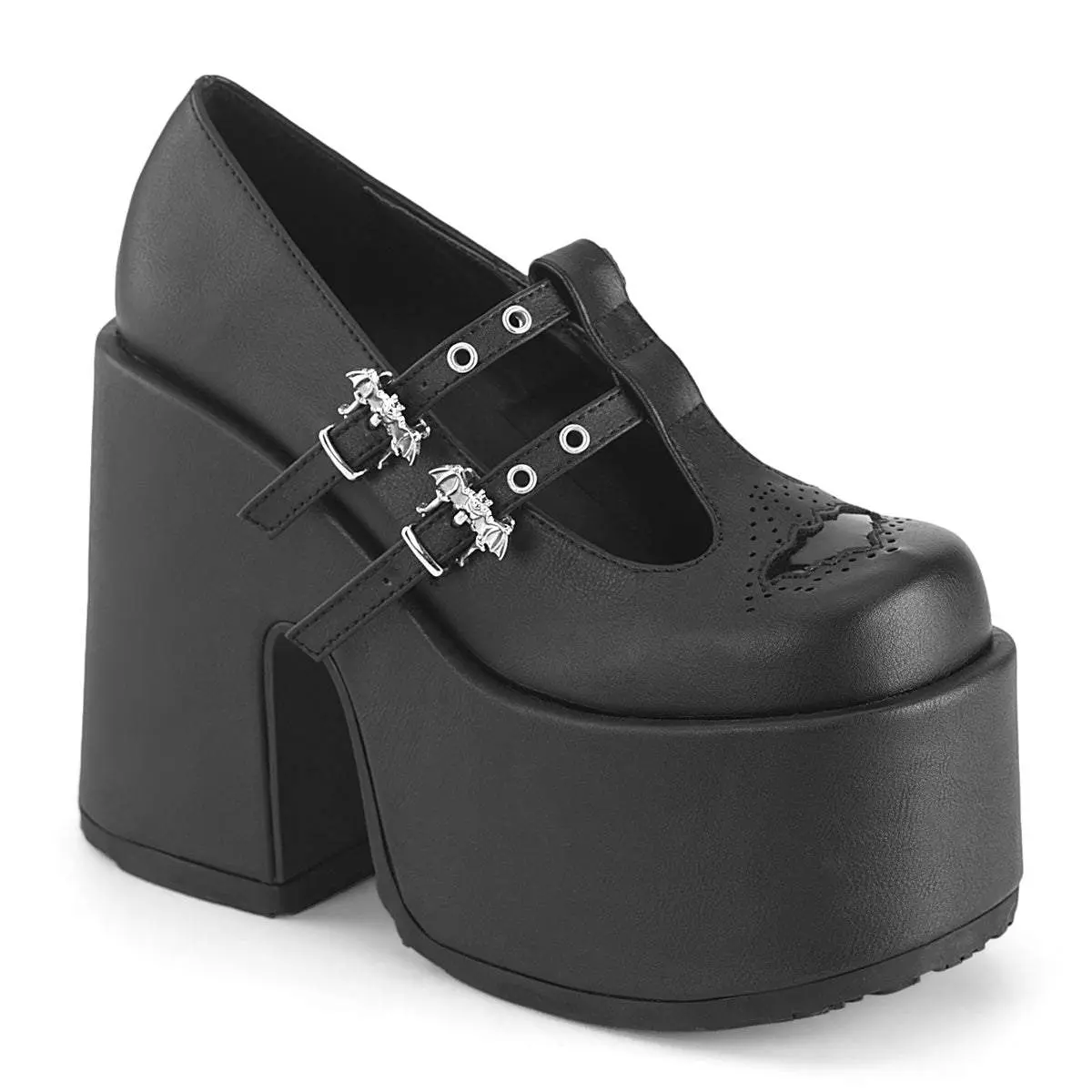 Demonia Camel-55 Black Vegan Leather Platforms