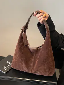 Women's Plain Suede Handbag, Large Capacity Fashion Shoulder Bag, Multi-Functional High-Quality Casual Bag for Daily Commute, Shoulder Commuter Bag, Daily Commuting Bags