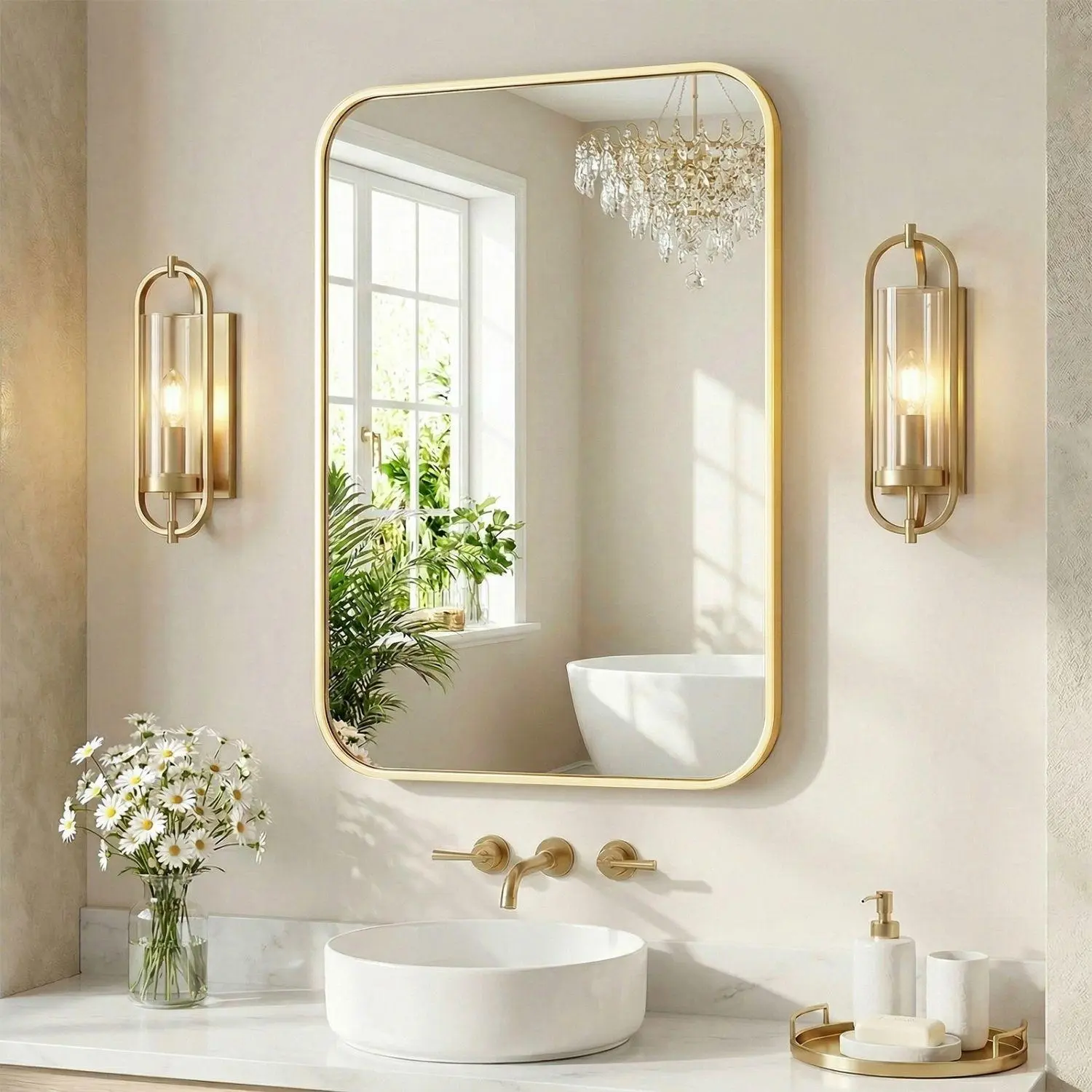 Shatter Proof Nano Glass Bathroom Mirror, Large Rectangular Metal Framed Mirror Over Sink, Matte Black Vanity for Restroom Living Room