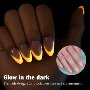 150/160PCS Luminous Nail Tips Set-5 Sheets 15/16 Size Glow in The Dark Effect Press on Gel Nail Tips Kit, Pink Purple Blue DIY French Nail Design for Manicure