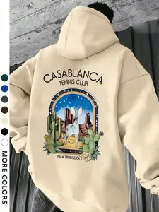 New Men's Casablanca Desert Print Hoodie, Loose Casual Long Sleeve Pullover with Pocket, Fashionable All-Seasons Wear