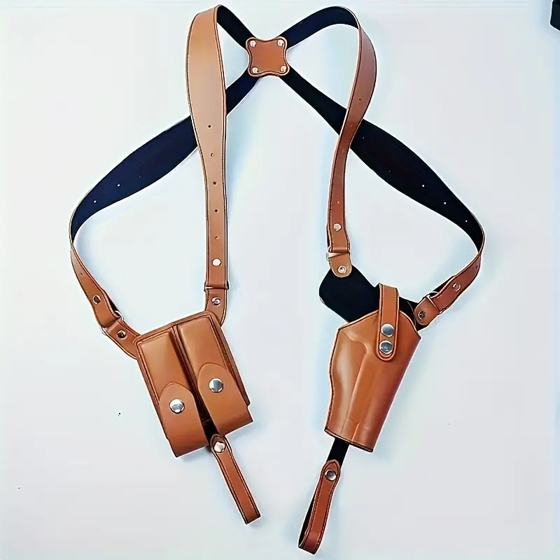 Brown Leather Underarm Gun Holster, Unisex Tactical Shoulder Rig for Everyday Concealed Carry, Adjustable Self-Defense Gear with Universal Fit for G17/92/1911