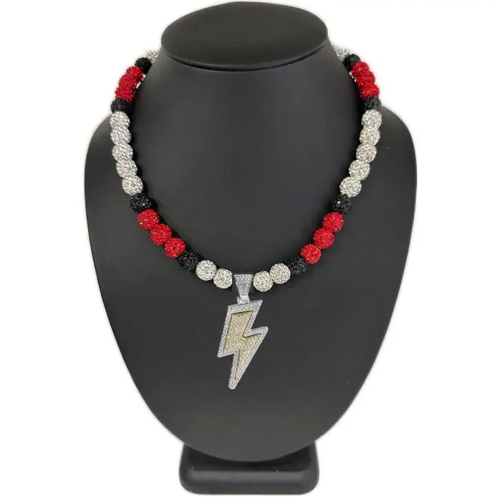 Iced Bling Disco Ball Rhinestone Pollyanna Crystal Bead Baseball Necklace Lightning