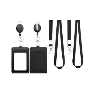 2-Pack Oval Clip + PU Card Holder + Lanyard, School Meal Office Pass, Bank Credit Card ID Organizer, Adjustable Hanging Strap