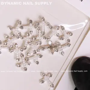 20 pcs Silver Crosses (with white Pearls engraved) for Nails Art Design