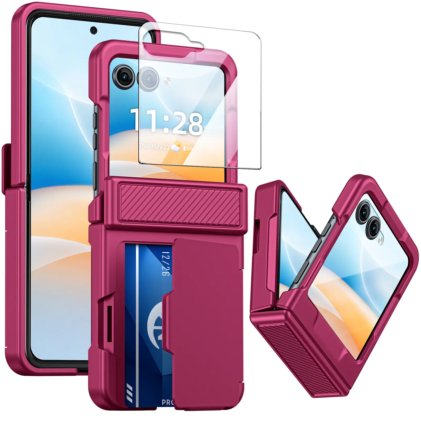 BSNRM Wallet Case Accessories for Motorola Razr 2026/2025/2024, RFID Blocking Card Holder, Hinge Protection, Built-in Screen Protector, Shockproof Cover