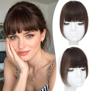 100% Human Hair Clip In Bangs for Women, 11g Thick French Bangs Invisible Fringe Hair Piece, Natural Face-Framing Look