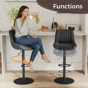Adjustable Swivel Bar Stools Set of 2, Tech Cloth Upholstered Bar Chairs with Footrest