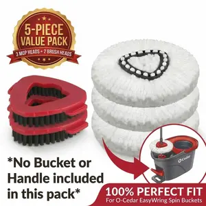 5-in-1 Spin Mop Refill Bundle Refill For O-Cedar EasyWring 1 Tank System Only| 3 Washable mop Microfiber Heads + 2 Deep Clean Grout Brushes