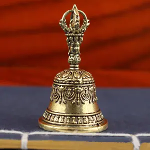 Carved Brass Handbell Ornament, Healing Metal Bell for Church Wedding School Ramadan Easter Celebrations, Vintage Style Decorative Bell