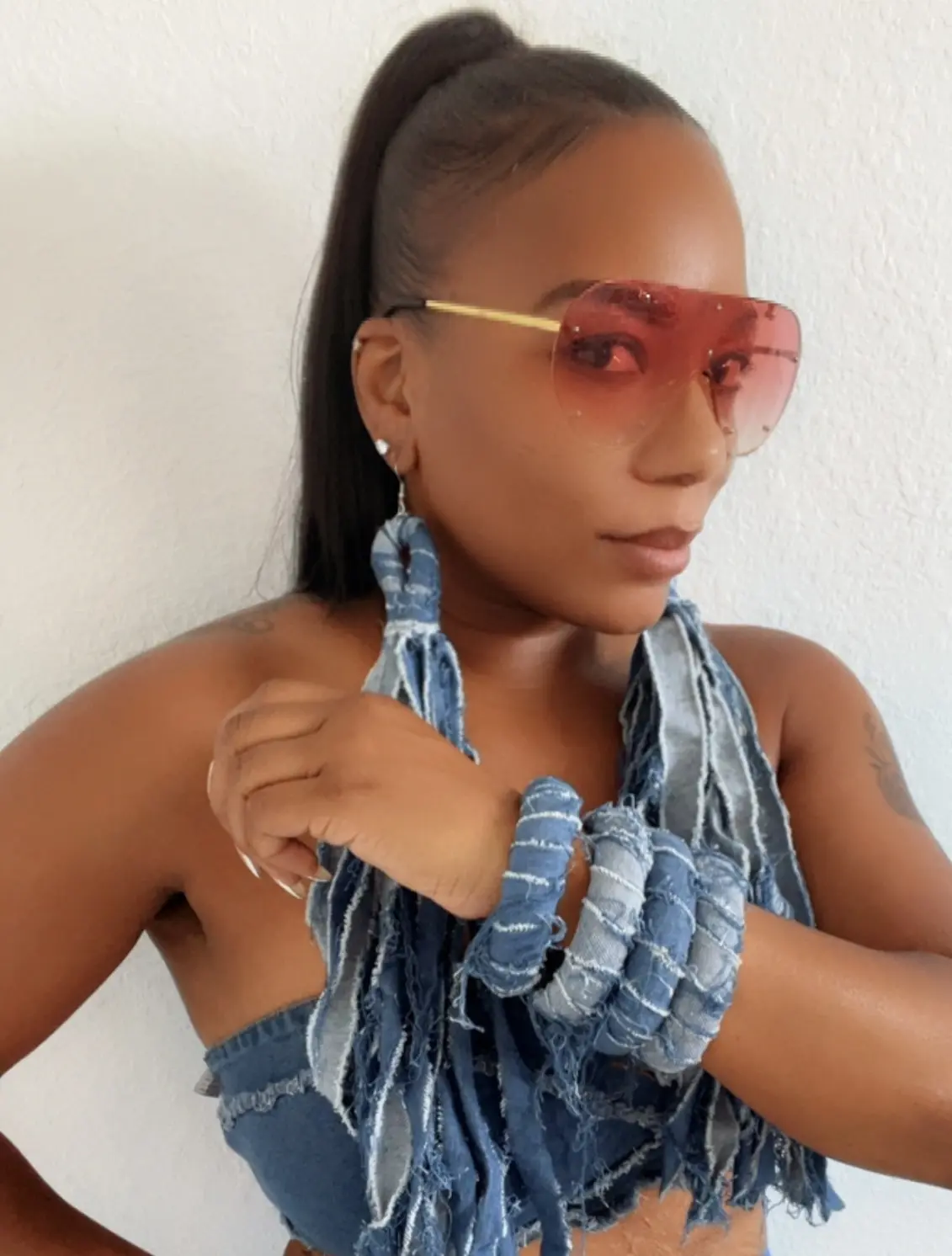 Denim Bracelet & Earring Set