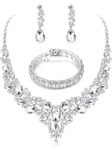 Wedding Jewellery Sets for Women Crystal Necklace Vintage Rhinestone Pendant Earrings and Bracelet Set Bridal Wedding Party Prom Costume Bridal Jewellery, Alloy with rhinestones