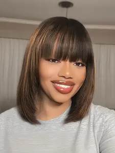 10 Inch Human Hair Bob Cut Wig with Bangs, Glueless Bob Wig, Trending Wig for Women, Natural Straight, Realistic Lightweight Human Hair Wig, Easy to Wear and Style, Fashion Viral Wig for Daily Look, Party, Work, Travel, Must Have Hairstyle