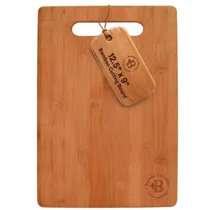 Bamboo Cutting Board with Handle - 12.5”× 9” Wooden Chopping Board for Meat, Veggies, Fruit - Multi-Functional Kitchen Board For Serving & Cutting Use - Knife-Friendly, Water-Resistant & Scratch-Resistant - Daily Use
