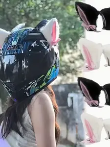 Cute Plush Cat Ears & Bunny Ears Helmet Decoration with Bow & Bell, Removable Motorcycle Helmet Accessories, Kawaii Style Helmet Ornament for Motorbike & Scooter Riders, Gift for Women & Girls