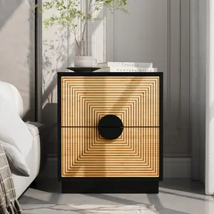 VOWNER Bamboo 2 Drawer Nightstand, Modern Design Night Stand Beside Table Storage Dresser for Bedroom, Living Room