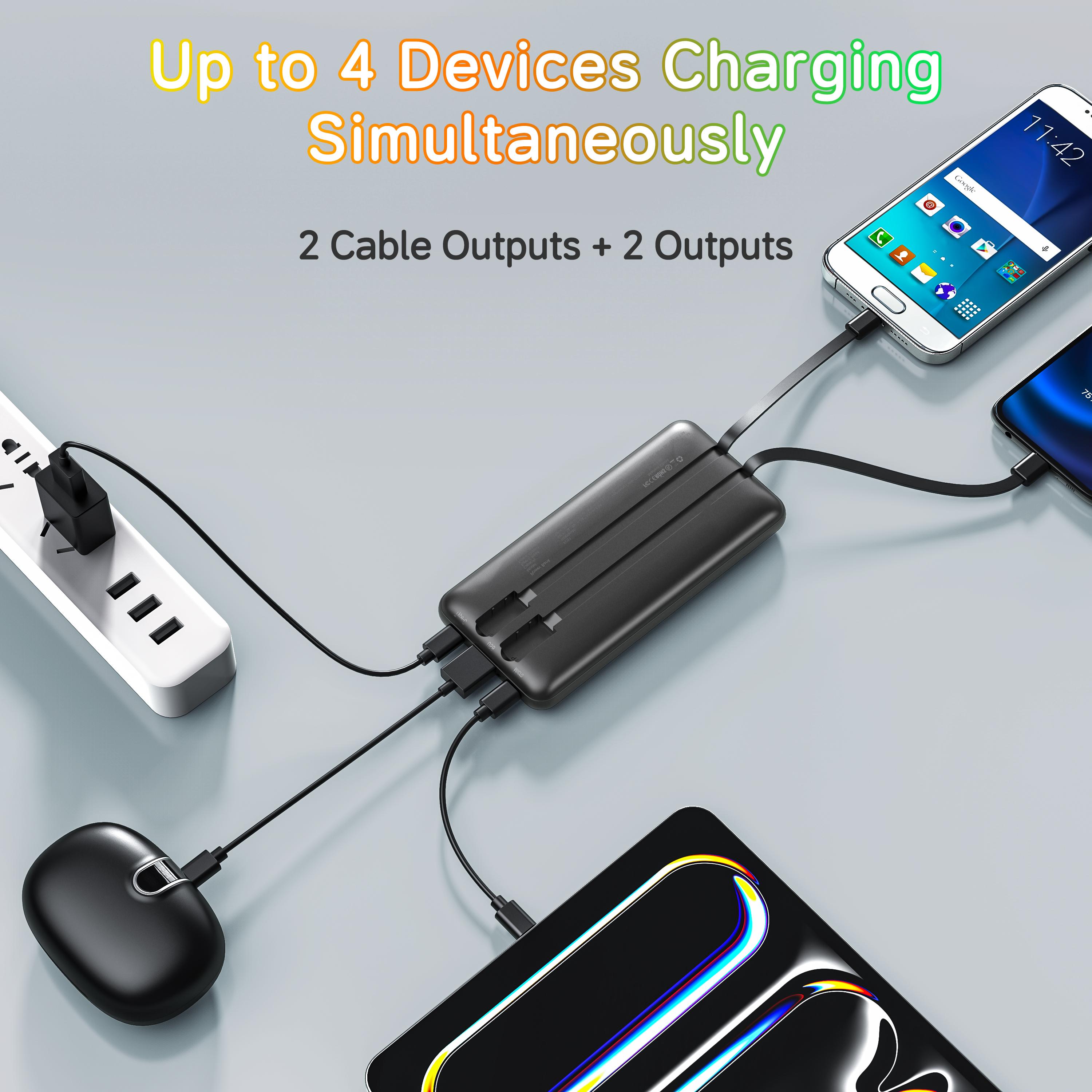 Portable Charger with Built-in Wires, 22.5W Fast Charge Power Bank, 10000mAh Slim Battery Pack for iPhone, Samsung, LG, Google Pixel, iPad