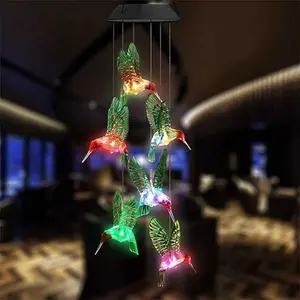 Hummingbird Solar Wind Chimes Color Changing Solar Mobile Lights Waterproof LED Wind Chimes Solar Powered Lights for Home Party Yard Garden Christmas Decoratio