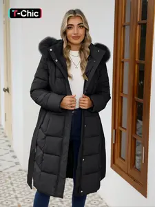 Women's Fall Winter Casual Basic Fitted Warm Hooded Coat Jackets Womenswear with Belt, Button, Long Sleeve Thick Woven Fabric Outerwear for Daily Wear