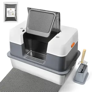 Scirove Non-Stick Stainless Steel Cat Litter Box – Odor-Free, Leak-Proof, Removable Lid – Extra Large for Big Cats – Gray/White/Silver